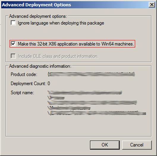 for machines with both 64-bit Windows and 64-bit Outlook, then both software deployment policies will apply to the machines with 32-bit Outlook, which will result in both MSIs being installed on