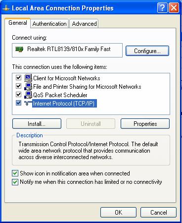 . Right click on the Local Area Network Connection you will be using to connect to the Shark