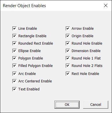 Render Enable This option will bring up the following dialog box. You can choose which objects are hidden while rendering. This affects both the screen and the printer.