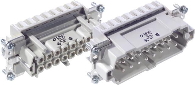 EPIC HBE Series view from cable side EPIC Rectangular Connector Inserts EPIC HBE 16 Inserts Screw-Terminated crimp contacts sold separately, see below Crimp-Terminated : Screw & Crimp
