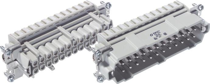 EPIC HBE Series view from cable side EPIC Rectangular Connector Inserts EPIC HBE 24 Inserts Screw-Terminated crimp contacts sold separately, see below Crimp-Terminated : Screw & Crimp