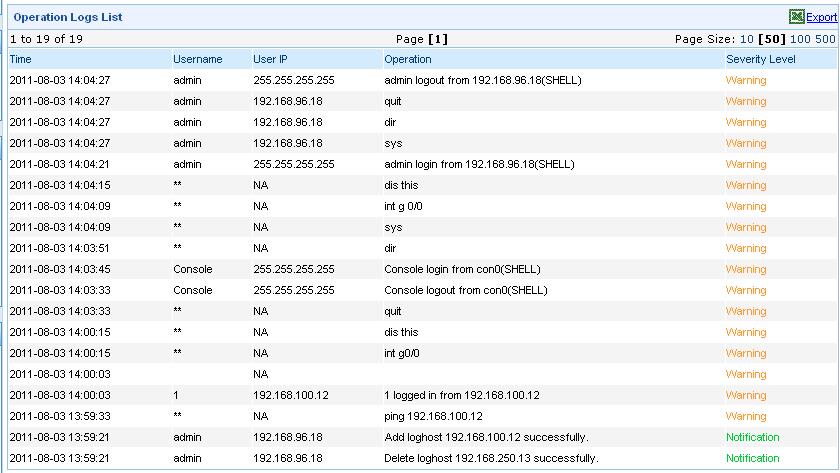 Figure 27 Displaying system logs on IMC Firewall Manager Displaying interzone policy logs Displaying interzone policy logs on the firewall From the navigation tree, select Log Report > Report >