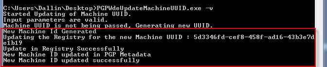 8 Using the PGPWdeUpdateMachineUUID.exe utility How to use the PGPWdeUpdateMachineUUID.exe utility The pgpwde --list-user command can be run again to confirm these results.