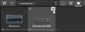 Working with Effects Removing Effects 1. Hover the mouse over the Plug-in slot containing the Effect you want to remove. Additional controls are displayed. 2.