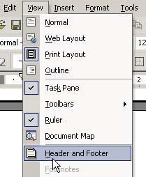 Unlinking Footers 1. In the Menu toolbar, click on View and select Header and Footer.