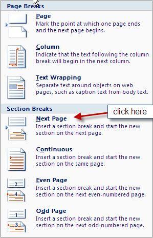 of your creative work - unlink document footers of these two new sections - insert page numbers in the new section footers Pagination using Word 2007 (for Word 2003 and earlier see pages 9-11.