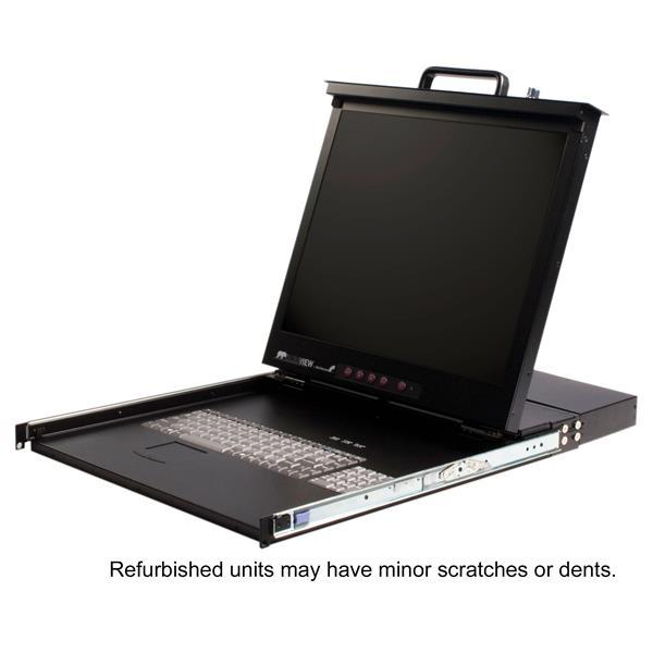 Refurbished 1U 19in Rackmount LCD Console with Integrated 8 Port KVM Switch Product ID: RKCONS1908R The RKCONS1908R Refurbished 1U 19-inch Rack Mount LCD Console provides centralized control for