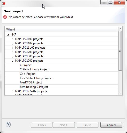Figure 13 - New project: wizard selection You can now select the type of project that you wish to create.
