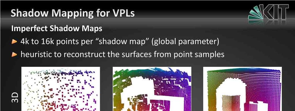 Here we see the same shadow map again and also the visible surfaces projected back into 3D.