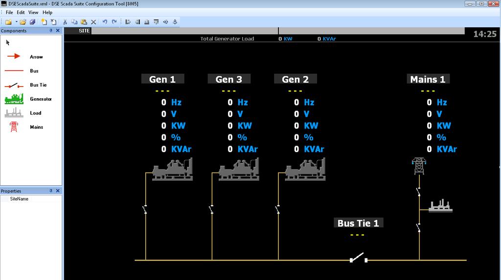 SCADA Suite program or DSE8003 remote colour overview display module. To add devices to the system, drag them from the side bar to the canvas.
