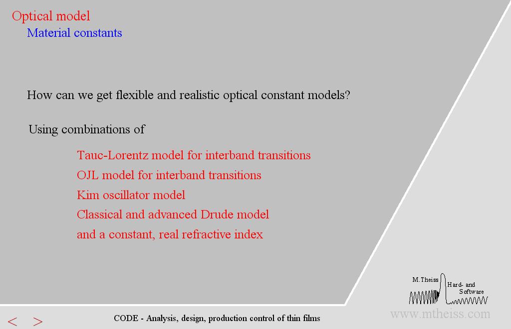1 Optical constants: Overview Optical model