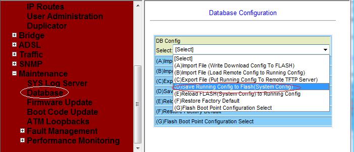 show Database Configuration Click on DB Config, from the drop-down list and select