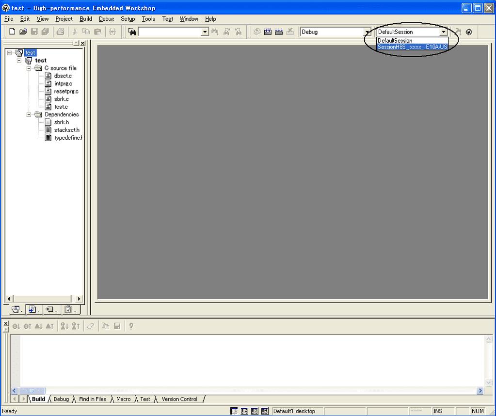 Section 4 Preparations for Debugging Figure 4.10 Selecting the Session File In the list box that is circled in figure 4.