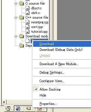 Section 4 Preparations for Debugging 4.2.2 Downloading a Program A download module is added under [Download modules] in the [Workspace] window.
