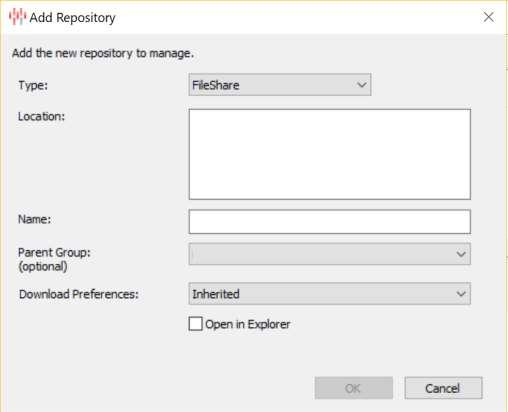 3. After selecting a repository, the Add Repository dialog box is displayed.