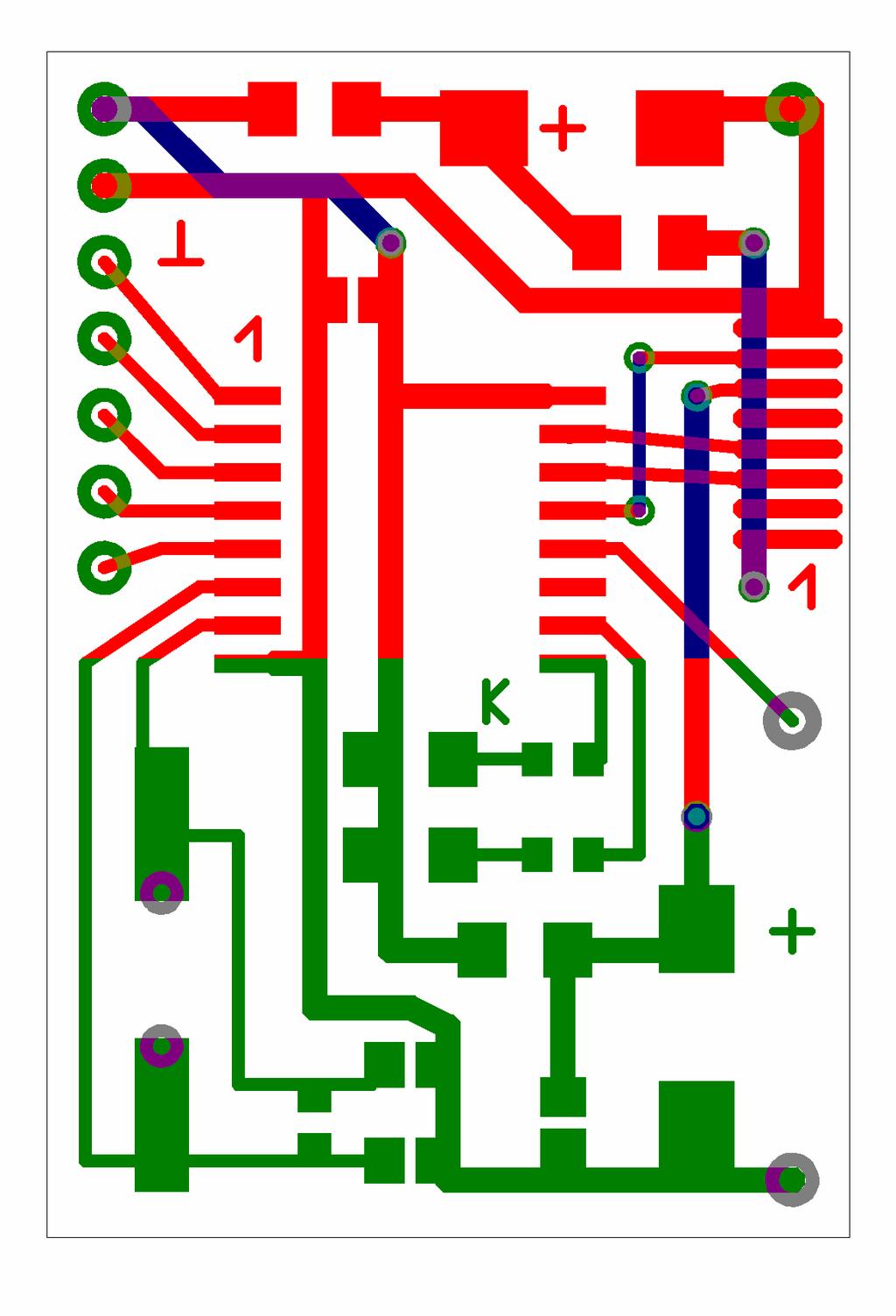 Fig. 5 Layout of the IrDA adapter (red BE- Side, blue conductor side) Fig. 6 fully equipped IrDA adapter For initial testing of the adapter switch the module successively as follows: 1.