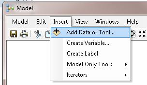 Inputting tools Drag and drop tools from ArcToolbox or Search into the ModelBuilder Adding from the toolbar Insert -> Add Data or Tool What you create a new model in your new toolbox, you can