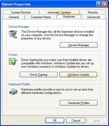 The Windows XP System Properties window