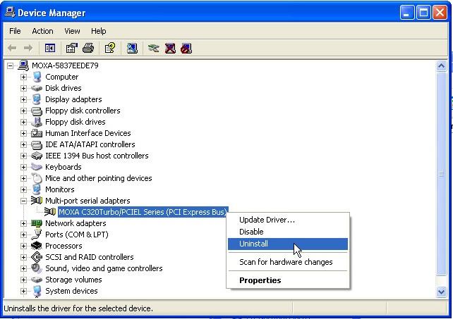 To uninstall the driver, click Start Settings Control Panel System, select the Hardware tab, and then