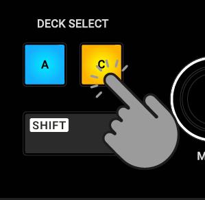 To switch the Deck Focus on the right S4 Deck: Press the DECK SELECT buttons B or D to switch the Deck focus to the corresponding Deck.