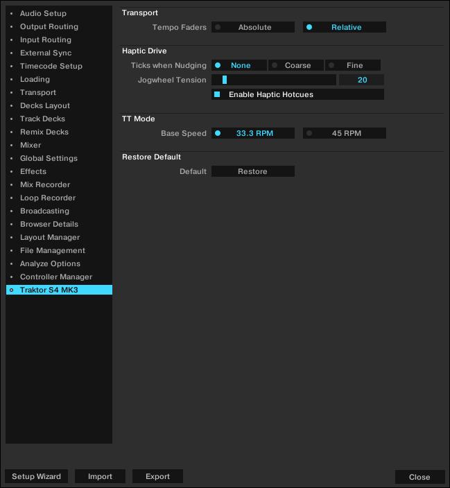 Preferences 8. PREFERENCES When opening the Preferences dialog in TRAKTOR you will find an additional page for the S4 controller with configuration settings.