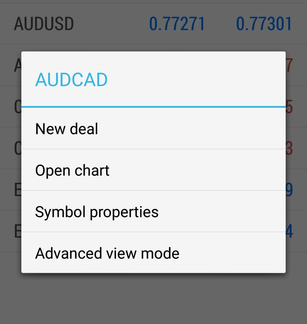 In this example, we picked AUD/CAD. Once you tab the pair, a command window will pop up. Tab New Deal.