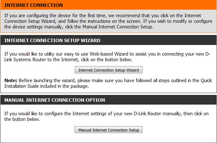 Internet Connection Setup Wizard Click the Internet Connection