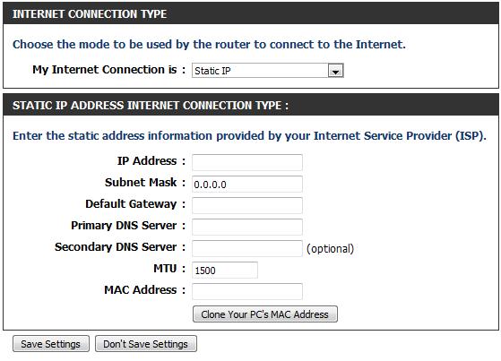 IP Address: Enter the IP address assigned by your ISP.