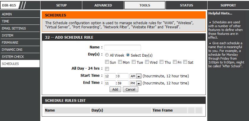 Schedules Schedules can be created for use with enforcing rules.