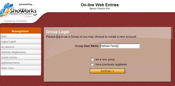 Proceed to fill out your Group User Name. This can be your club name, or family name or the single person doing the registering for more than one exhibitor. Proceed to create a password.