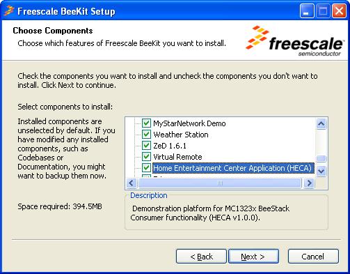 Installing on the PC HECA is installed by default with the BeeKit Wireless Connectivity Toolkit software supporting the MC1323x development kits.
