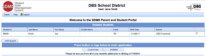 The child listed as part of the enrollment process is listed.