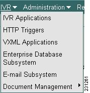 IVR Menu Table 11 describes the options on the IVR menu: Table 10 IVR Menu Options VXML Applications (IVR license only) Add, delete, start, stop, and