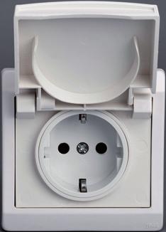 VDE Assembly flush Power sockets with earth plug on side Conforming to VDE 0660. Easy cabling using box terminals. The cover opens 180.
