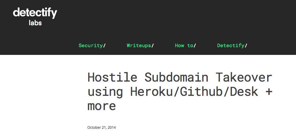 Special Note: Subdomain TakeOver The first article regarding this vulnerability is