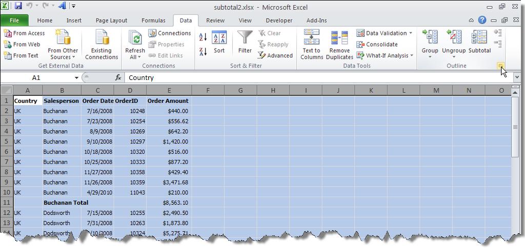 Outlining Data Outlining provides a structure to your worksheet to quickly hide or display detail and summary information. Your worksheet should already contain summary rows.