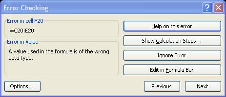 Using Error Checking The Error Checking function in Excel is something like the Spell checking function in other applications. The Error Checking function checks for certain types of errors.