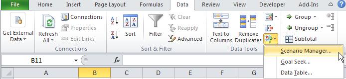 Using the Scenario Manager A scenario is a set of values that Excel can substitute in cells on a worksheet to allow you to see how those different values influence the results.
