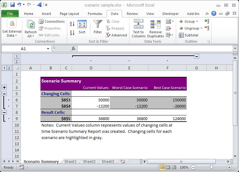 13. Indicate whether Excel should display the Scenario Summary or a Scenario PivotTable Report. 14.