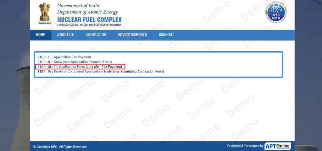 Step 3: Fill Application Form (Only After Fee Payment) Click on Fill Application Form link for filling the Application as shown below.