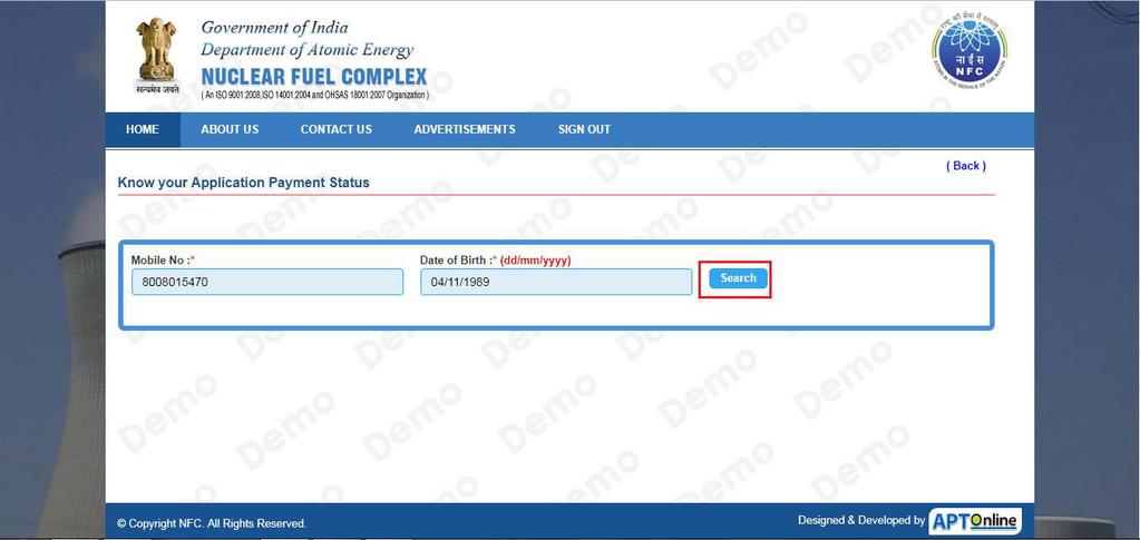 Step 2: Know Your Application Payment Status Click on Know Your Application Payment Status link for checking the status of the payment as shown below.