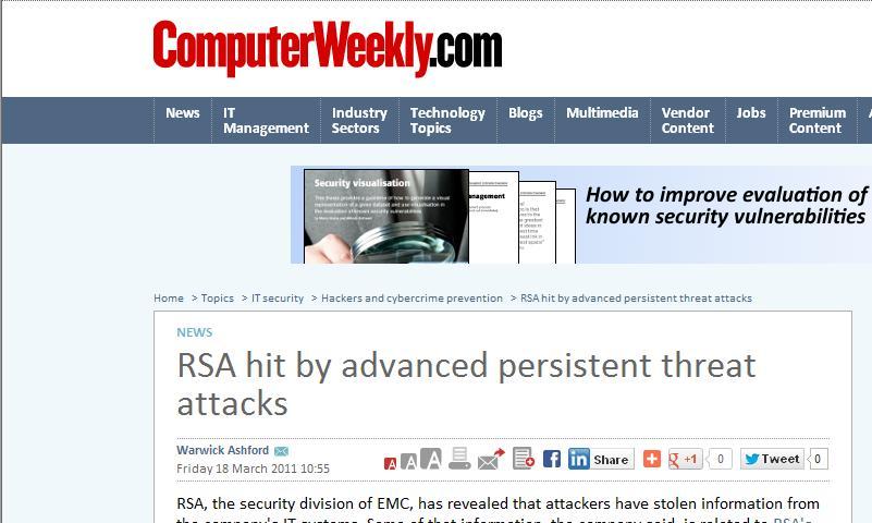RSA Attack Overview : 1. Two spear phishing emails were sent over a two-day period targeted at low to mid- xls attachment with the same title. 2.