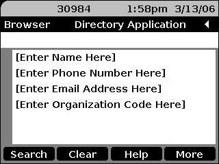 Web Application User Interface Web Application Search Screen The Search screen displays upon user selection of the Directory application.