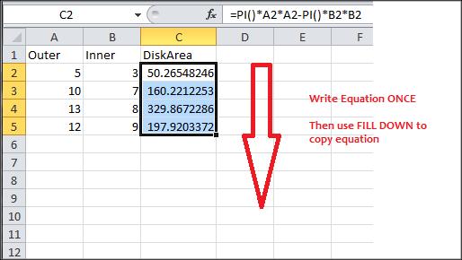 Problem: Find area of a disk (continued) What about Excel? This is, in fact, a form of programming!