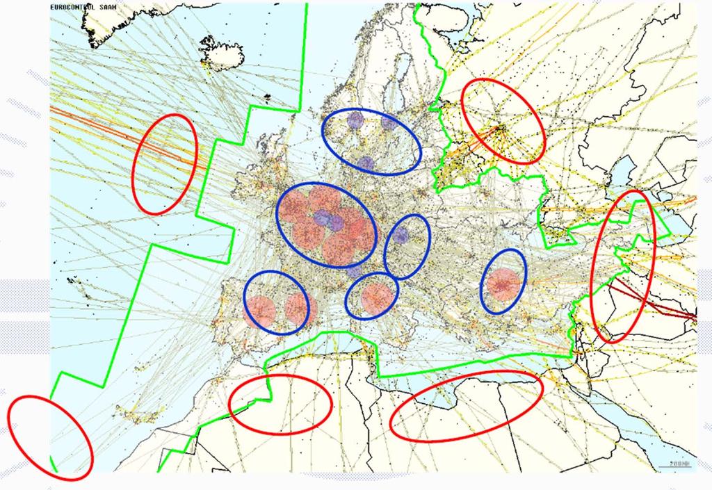 AEFMP area: capacity challenges A sensitive area for the European traffic evolution Airspace coverage Major entry/exit areas inside