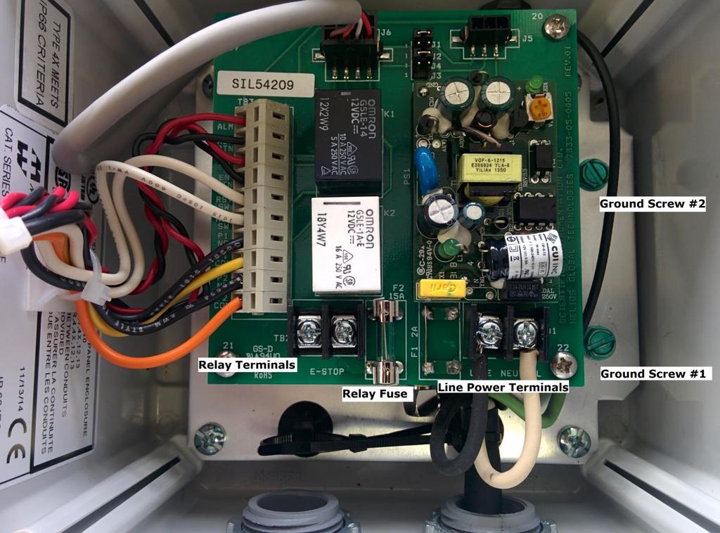 Layout inside an AC voltage W.E.S. 2000 Enclosure Fig 2.6- Shown: Internal components W.E.S 2000 AC 2.3.1 Power 2.3.1.1 Supply DC Voltage W.E.S Unit DC 11-30Vdc is to be wired to the terminal block in the bottom right of the enclosure and then secured using a locking tie strap.