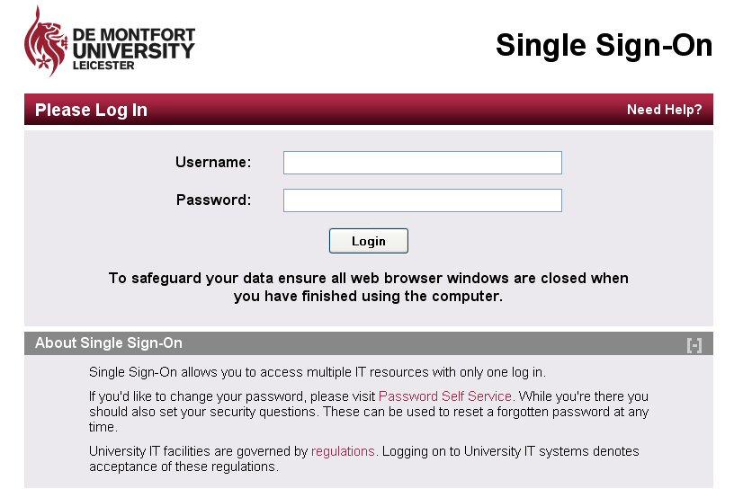 The Single Sign-on screen shown below will be displayed. Access is by use of your Student ID Number (P number).