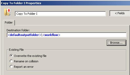 The Destination folder may have a default setting specified, such as <defaultoutputfolder>\<workflow>.