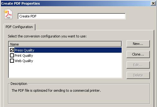 Figure 53 Create PDF properties By default 3 PDF Conversion Configurations are pre-defined, which cannot be deleted or edited.