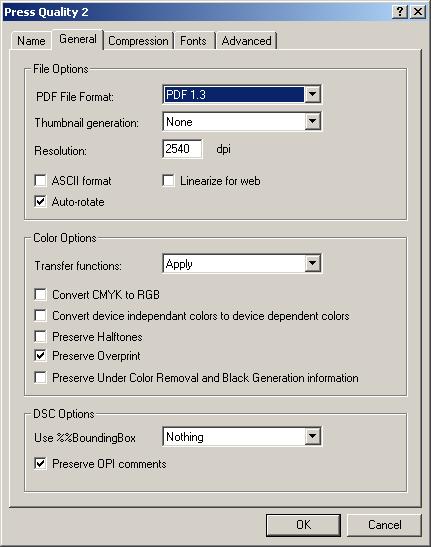 Figure 54 PDF Configuration - General GENERAL The General tab (shown in Figure 54 above) contains the following configuration options: PDF File Format: Use this option to create either PDF 1.3, PDF 1.